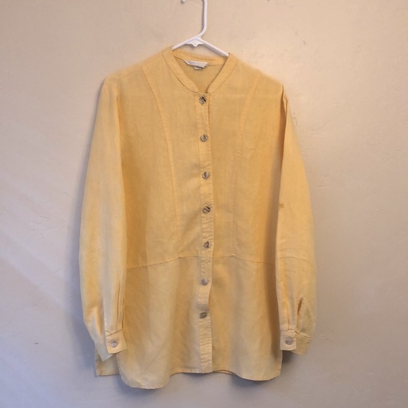 ANNIE ALEXANDER Shacket Women’s Size Small Yellow 100% Linen Shacket - Picture 1 of 17